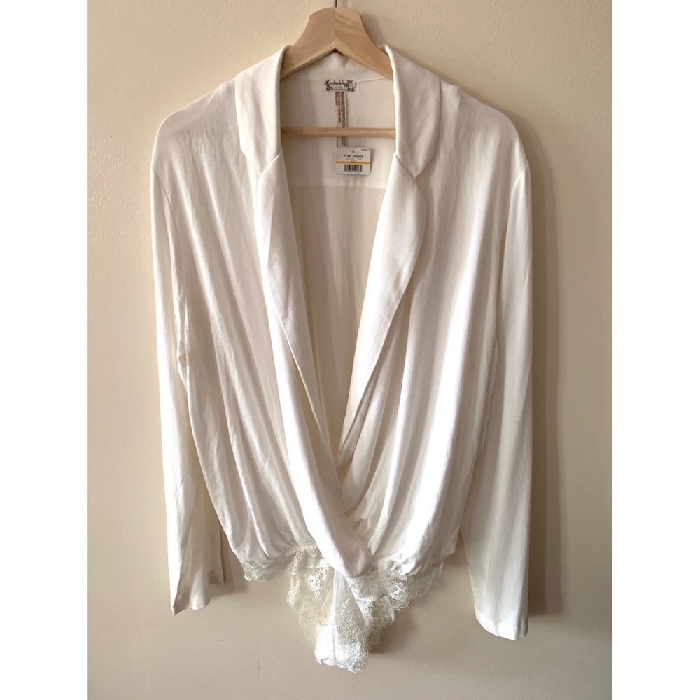 Intimately Free People • S • Long Sleeve Deep V Neck Blouse Bodysuit Elsa
